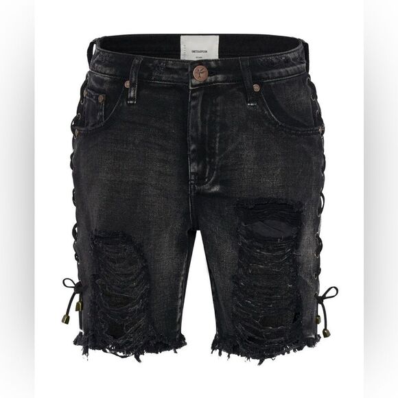Oneteaspoon Stevie Boyfriend Jeans Shorts in black with ties on side 24 NWT - Picture 3 of 11